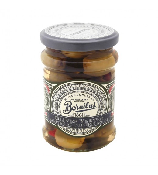 Olive verdi ripiene di peperone rosso 260g - Bornibus