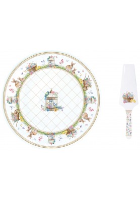 Piatto Torta in porcellana diametro 32 con paletta - Collezione Spring Bloom - Easy Life