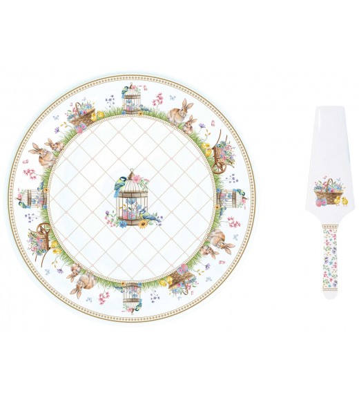Piatto Torta in porcellana diametro 32 con paletta - Collezione Spring Bloom - Easy Life