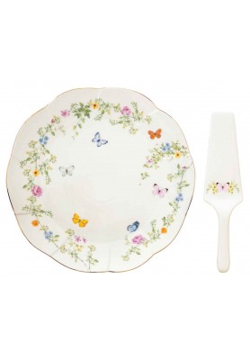 Piatto Torta in porcellana Diametro 32 con paletta - Collezione Dancing Butterflies - Easy Life