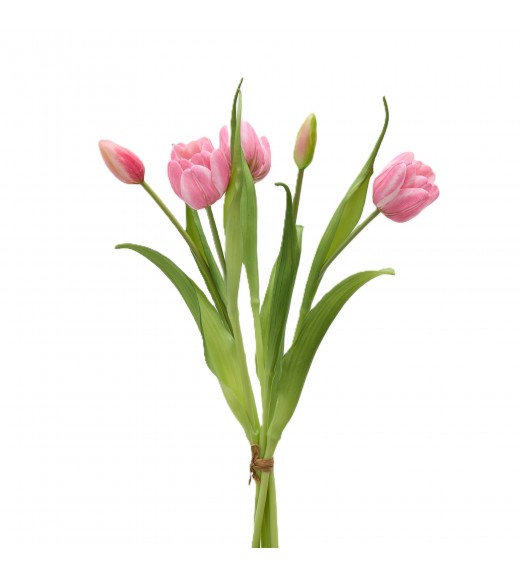 Mazzo di Tulipani x4 con Bocciolo Rosa H 40 cm - EDG