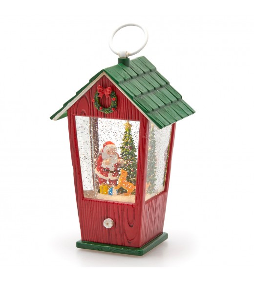 Decoro Casetta Lanterna Babbo Natale con Musica/Mov/Led H22 - EDG