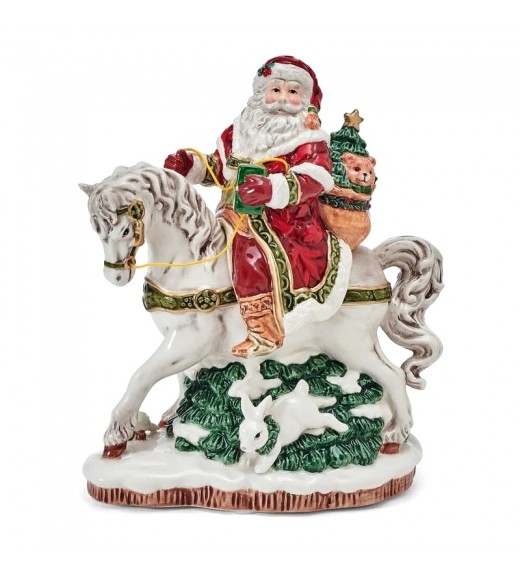 Babbo Natale in porcellana a Cavallo con Carillon H19 - Collezione Noel Holiday - Fitz and Floyd 