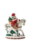 Babbo Natale in porcellana a Cavallo con Carillon H19 - Collezione Noel Holiday - Fitz and Floyd 