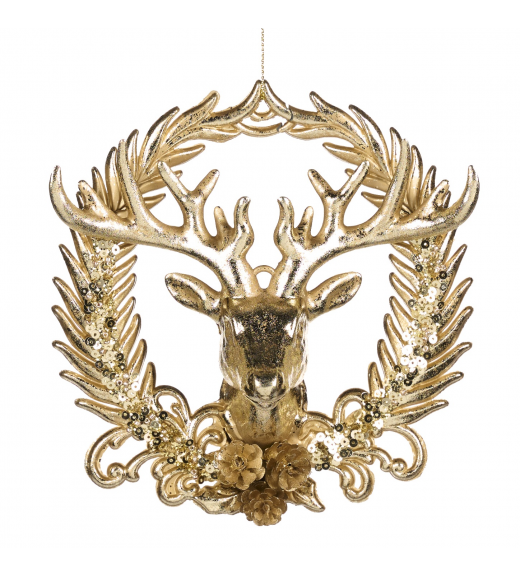 Decoro Ghirlanda con Testa di Cervo - Collezione The Golden Nutcracker - Goodwill