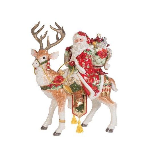 Babbo Natale in porcellana con Renna H42 - Collezione Cardinal Christmas - Fitz and Floyd 