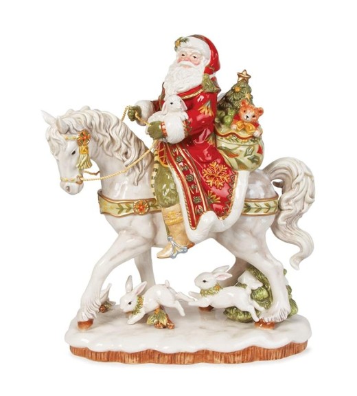 Babbo Natale in porcellana a Cavallo H43 - Collezione Damask Holiday - Fitz and Floyd 