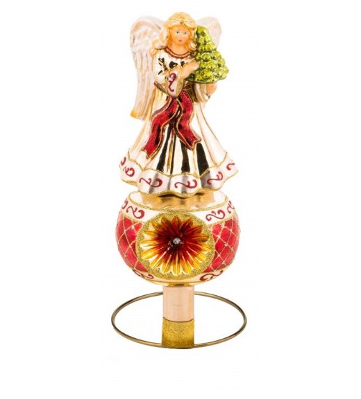 Puntale in vetro soffiato Angelo con albero di Natale H31 - Huras Family Poland