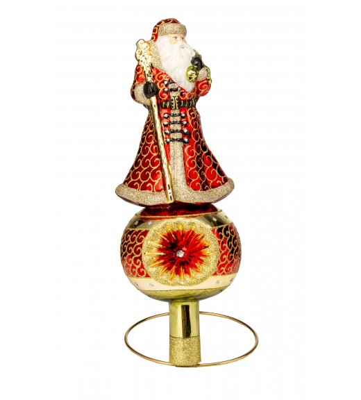 Puntale in vetro soffiato Babbo Natale con Bastone e sacco doni H32 - Huras Family Poland