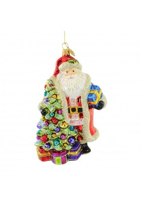 Decoro in vetro soffiato Babbo Natale con albero H18 - Huras Family Poland