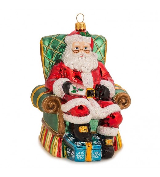 Decoro in vetro soffiato Babbo Natale seduto in poltrona H14 - Huras Family Poland