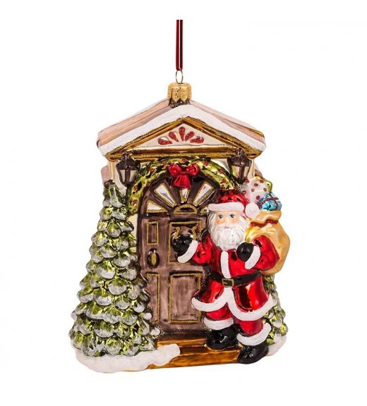 Decoro in vetro soffiato Babbo Natale che bussa alla Porta H16 - Huras Family Poland