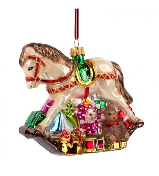 Decoro in vetro soffiato Cavallo a dondolo con regali H12 - Huras Family Poland
