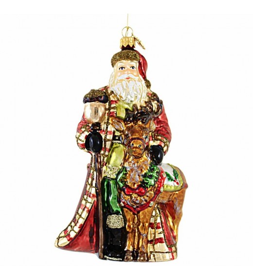 Decoro in vetro soffiato Babbo Natale con Renna H15 - Huras Family Poland