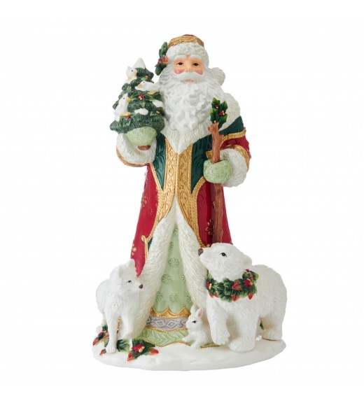 Babbo Natale in porcellana con Animali H47 - Collezione Woodland Holiday - Fitz and Floyd 