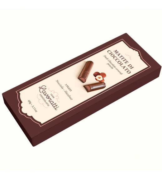 Scatola Matite di Cioccolato Fondente e Nocciola Piemonte IGP 3 pz. - Lavoratti 1938