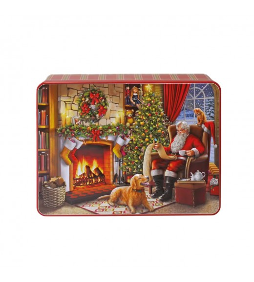 Biscotti Latta Natalizia Babbo Natale con Camino 300g - Bramble Foods