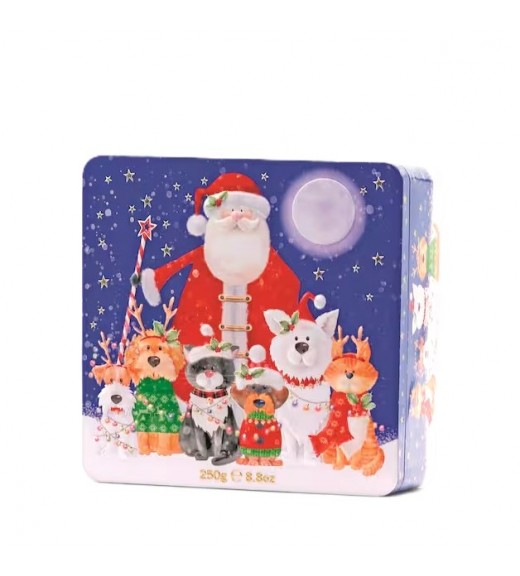 Biscotti Latta Natalizia Babbo Natale Gatti e Cani 250g - Farmhouse Biscuits