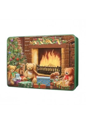 Biscotti Latta Natalizia Orsi Teddy e Camino 300g - Bramble Foods
