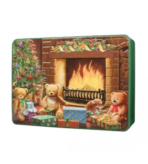 Biscotti Latta Natalizia Orsi Teddy e Camino 300g - Bramble Foods