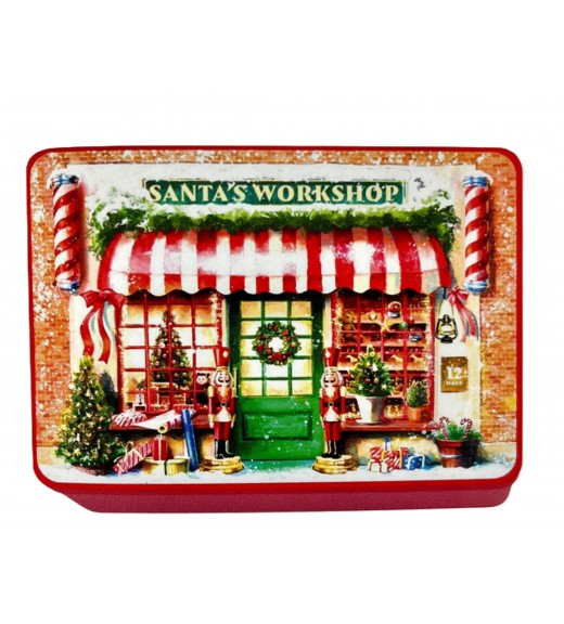 Biscotti Latta Natalizia Laboratorio di Babbo Natale 300g - Bramble Foods