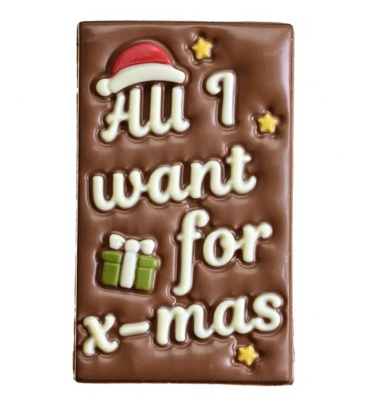 Barretta natalizia Cioccolato al Latte Decoro All I want for XMas 150gr - Van Ham Chocolaterie 