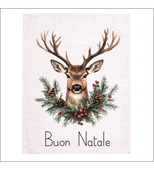 Canovaccio in Lino con decoro Natalizio - Buon Natale Cervo - Simple Day