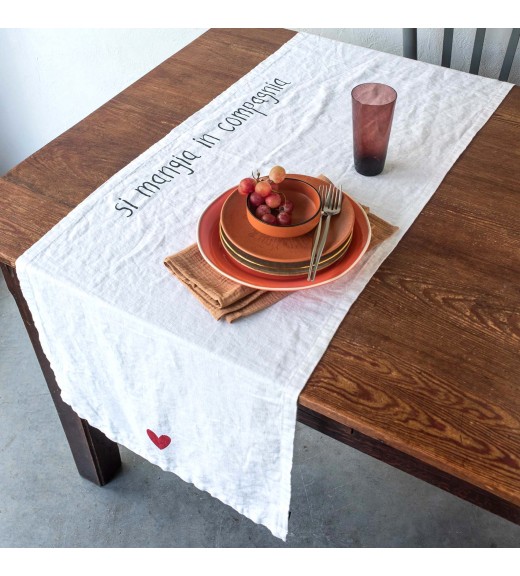 Runner in Lino Bianco Si Mangia in Compagnia - Simple Day