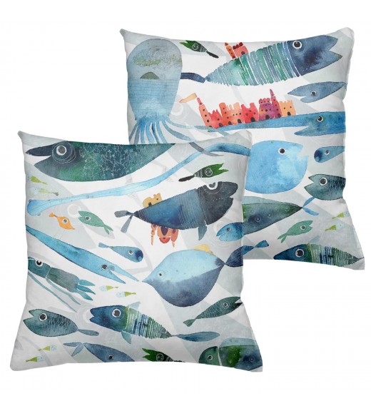 Cuscino in lino stampa Oltremare - The Napking