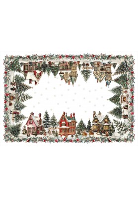 Tovaglia in lino stampa Xmas Village Rettangolare 180 x 270 cm - The Napking