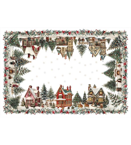 Tovaglia in lino stampa Xmas Village Rettangolare 180 x 270 cm - The Napking