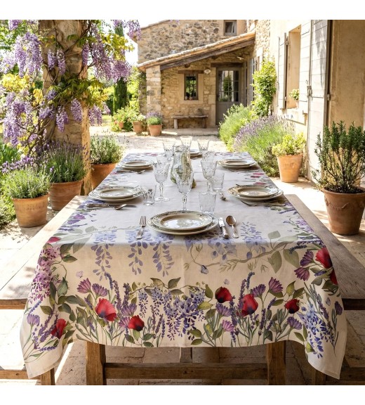Tovaglia in lino stampa Provenza Rettangolare 180 X 270 cm - The Napking