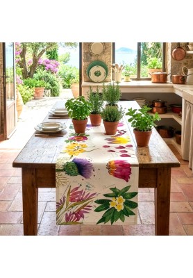 Runner in lino premium stampa Flora Rosa - The Napking