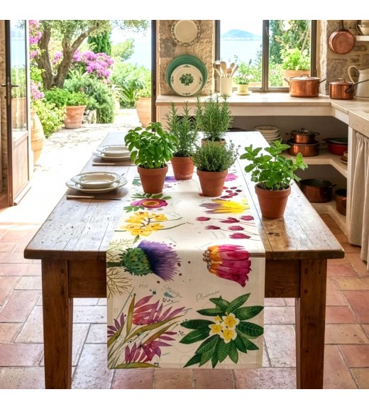 Runner in lino premium stampa Flora Rosa - The Napking