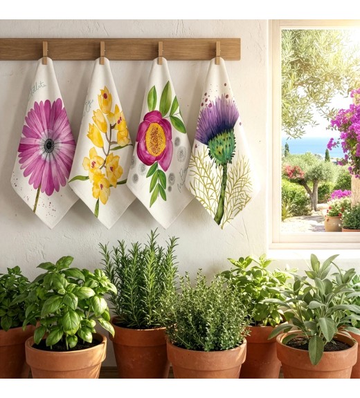 Tovaglioli in Lino Premium Stampa Flora Rosa S/4 - The Napking