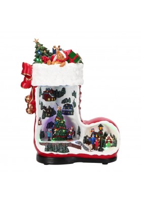 Carillon Stivale Villaggio di Natale con Movimento Musica e Luci H43 - Timstor