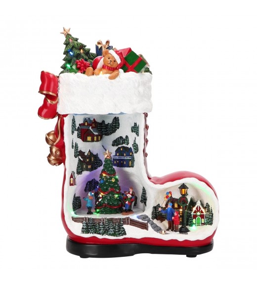 Carillon Stivale Villaggio di Natale con Movimento Musica e Luci H43 - Timstor