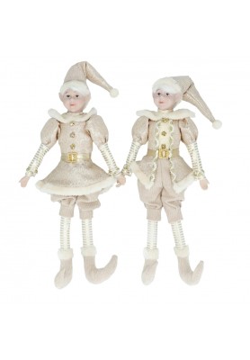 Decoro Elfi Set/2 Bianco e Oro H44 - Timstor