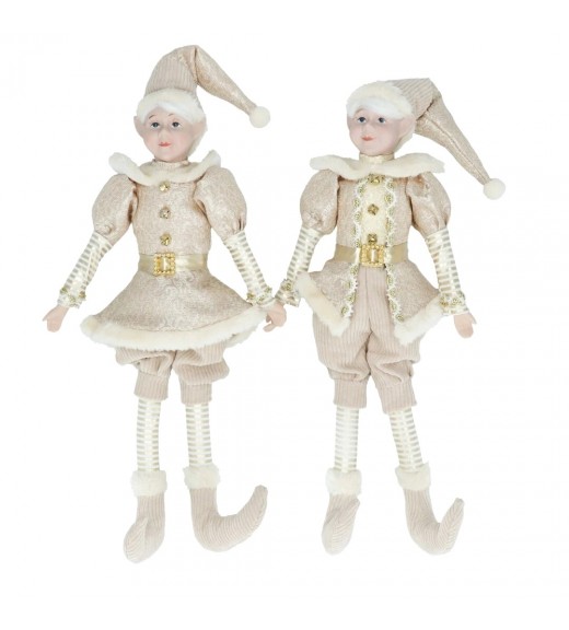 Decoro Elfi Set/2 Bianco e Oro H44 - Timstor