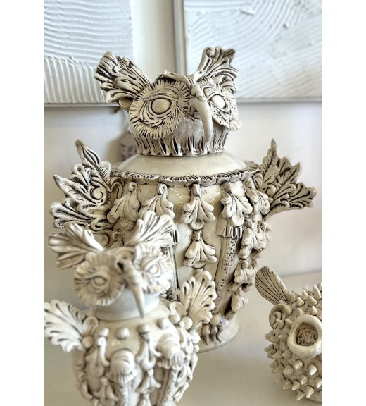 Civetta Bianco Antico H 40 cm - Verus Ceramiche Caltagirone
