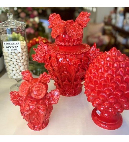 Civetta Rossa H 20 cm - Verus Ceramiche Caltagirone