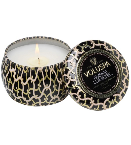 Candela Maison Noir Mini Tin - Fragranza Ambre Lumiere - Voluspa