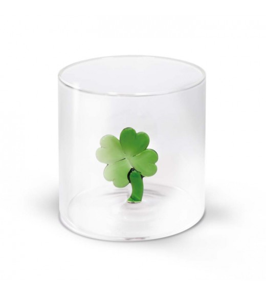 Bicchiere in vetro decoro Quadrifoglio - WD Lifestyle