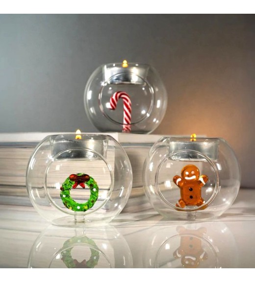 Porta Tealight in vetro decori Natalizi - WD Lifestyle